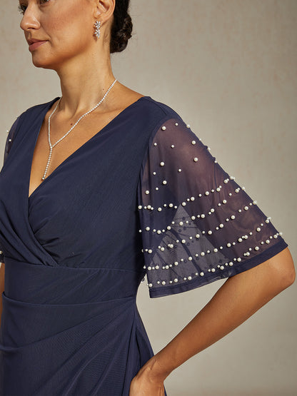 Elegant Formal Dress with Embellished Flutter Sleeves