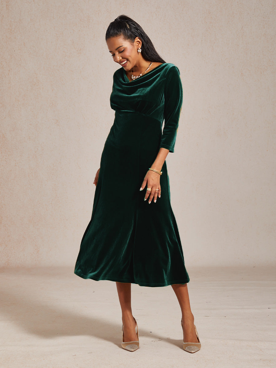 High-Stretch Velvet Midi Dress