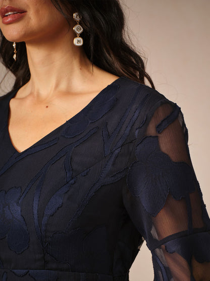 Robe Maxi En Dentelle À Volants et Manches Volantées