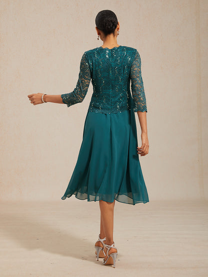 Elegant Lace and Chiffon Tea-Length Dress