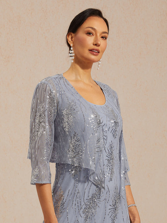 Mesh Sequin Short Shrug with 3/4 Sleeves