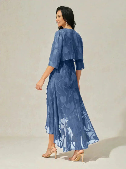 Bloemen Chiffon Avondjurk met Asymmetrische Zoom