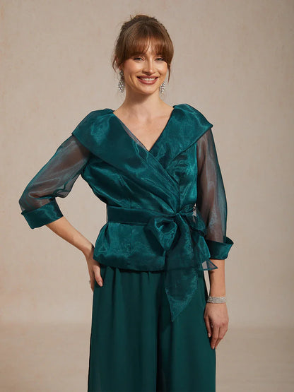 Elegante Bluse aus transparentem Organza mit Kragen und Bindeband