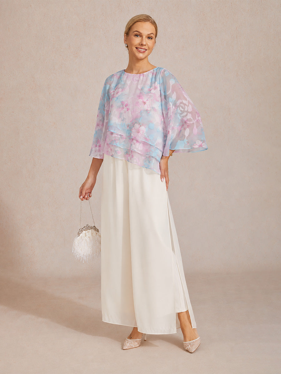 Lace Chiffon Layered Blouse with Floral Print