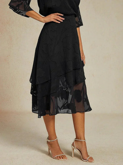 Blomstret chiffon midi-skjørt