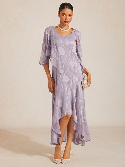 Floral Chiffon Sleeveless Evening Gown with Asymmetrical Hem