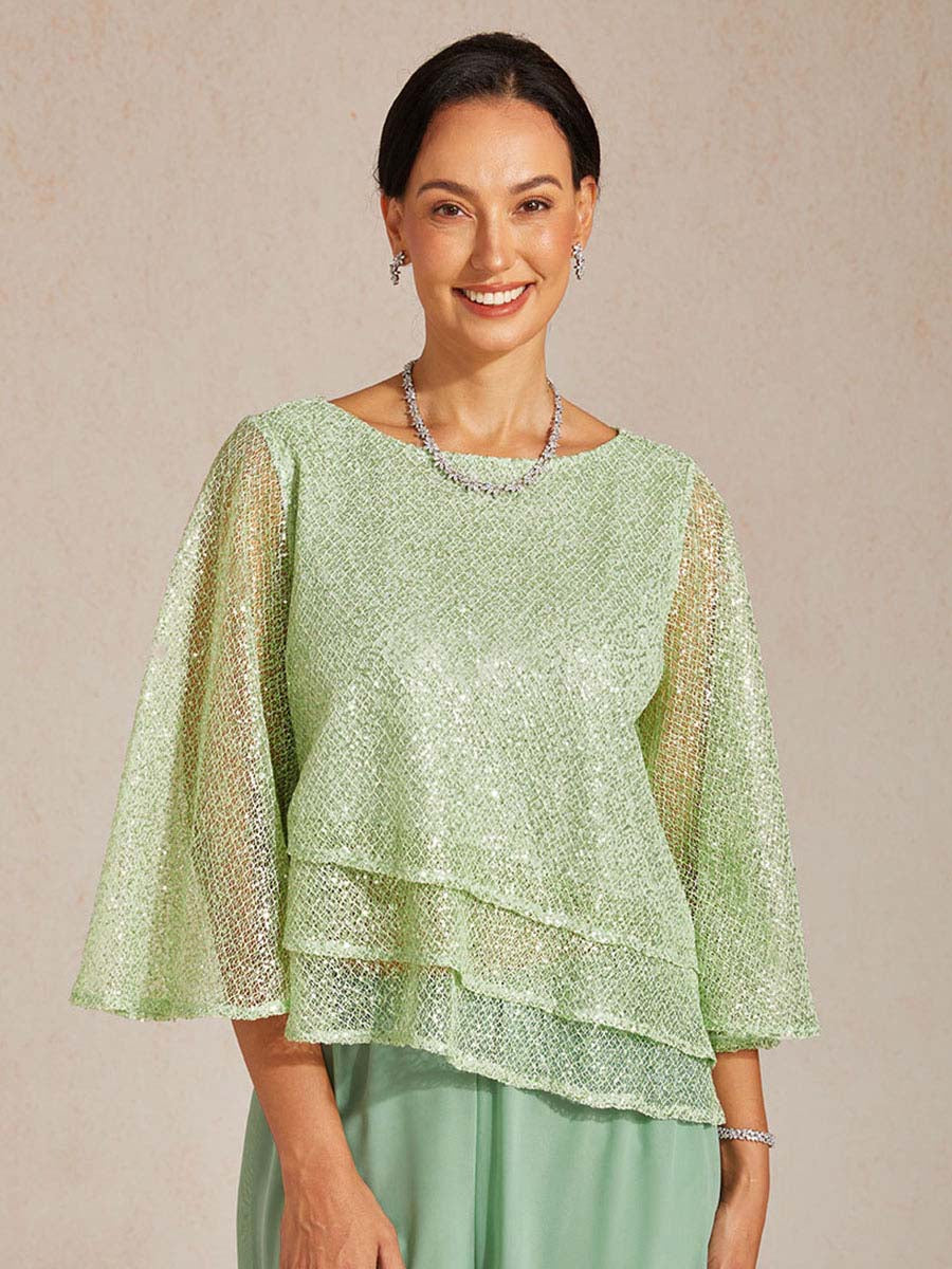 Bell Sleeves Mesh Sequin Layered Top