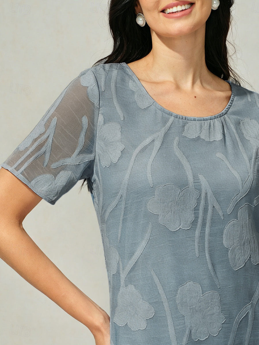 Floral Sheer Chiffon Knee-Length A Line Dress