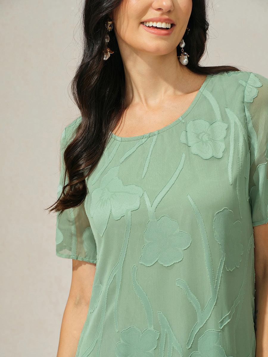 Floral Sheer Chiffon Knee-Length A Line Dress