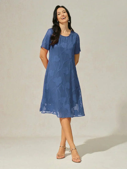 Floral Sheer Chiffon Knee-Length A Line Dress