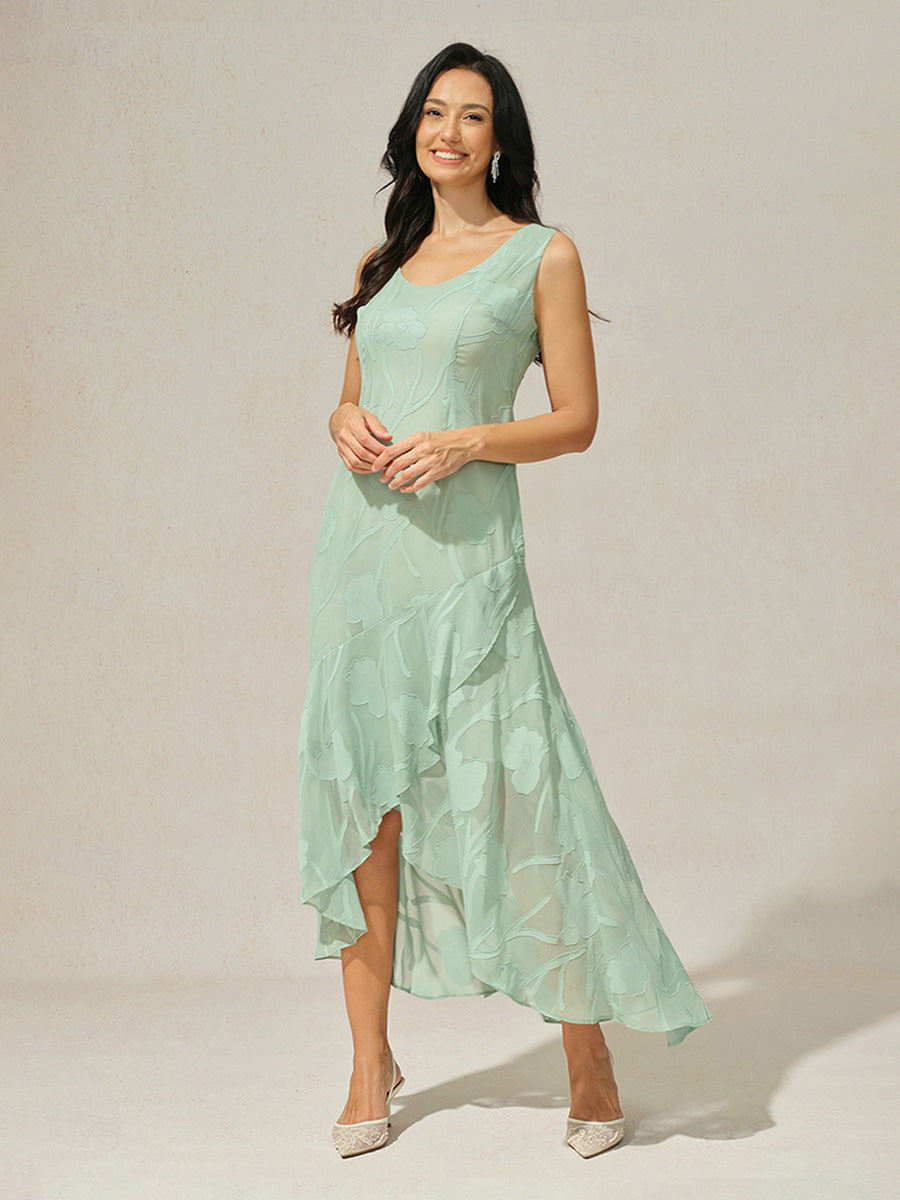 Floral Chiffon Evening Gown with Asymmetrical Hem
