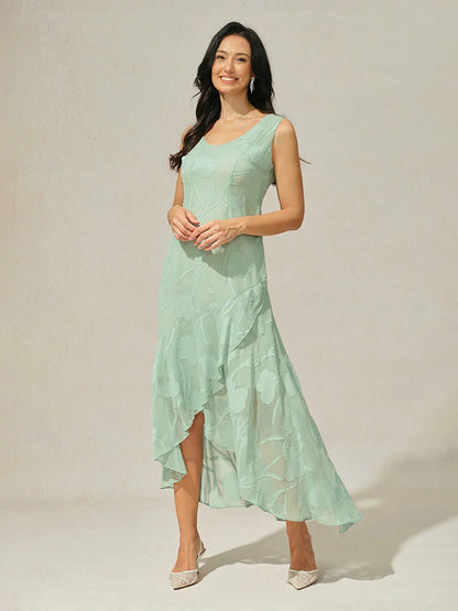 Floral Chiffon Evening Gown with Asymmetrical Hem