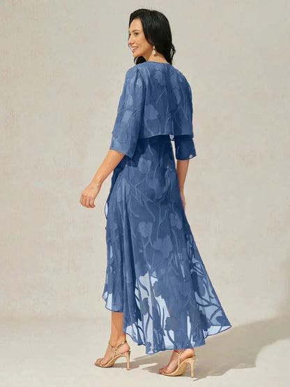 Floraler, transparenter Chiffon-Schulterjäckchen mit 3/4-Ärmeln