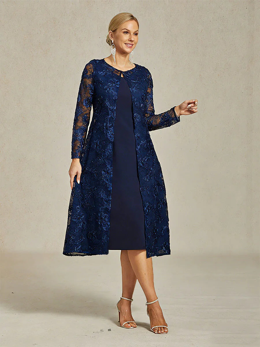 Long Floral Embroidered Lace Jacket Dress