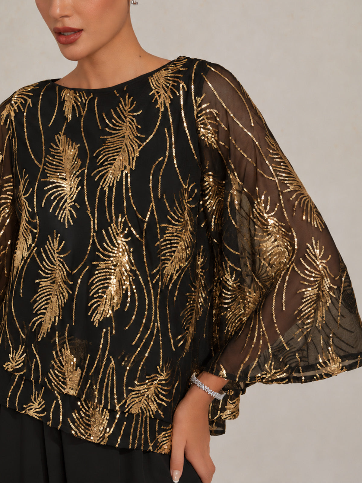 Sequins Feather Layered Blouses