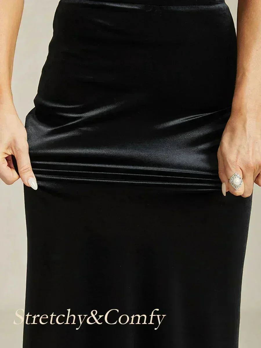 Long Stretch Velvet Evening Dress with 3/4 Sleeves