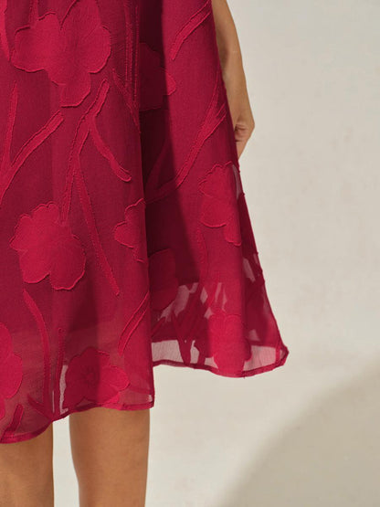 Floral Sheer Chiffon Knee-Length A Line Dress