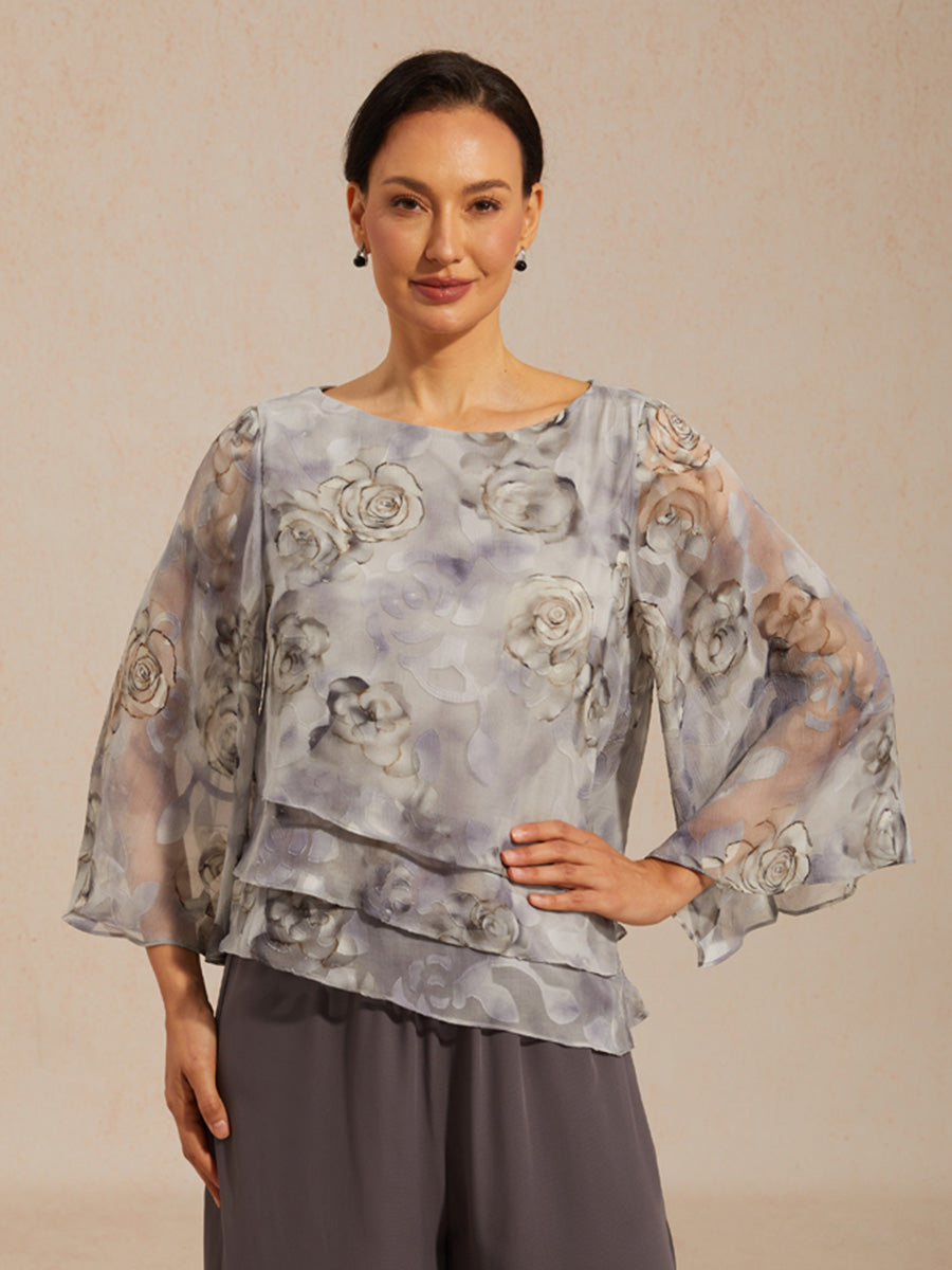Lace Chiffon Layered Blouse with Floral Print