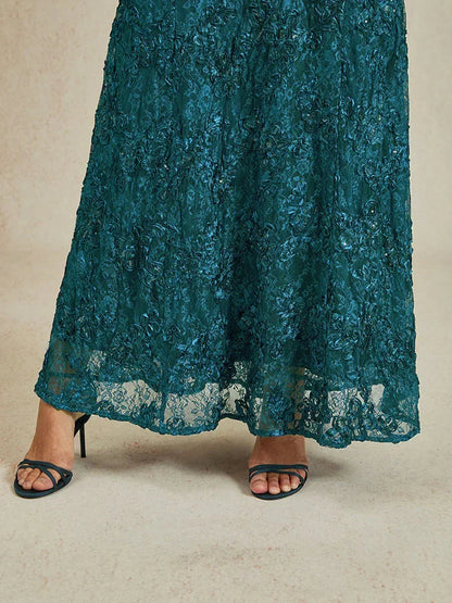 Rosette Lace A-Line Gown with Sequin Embellishment