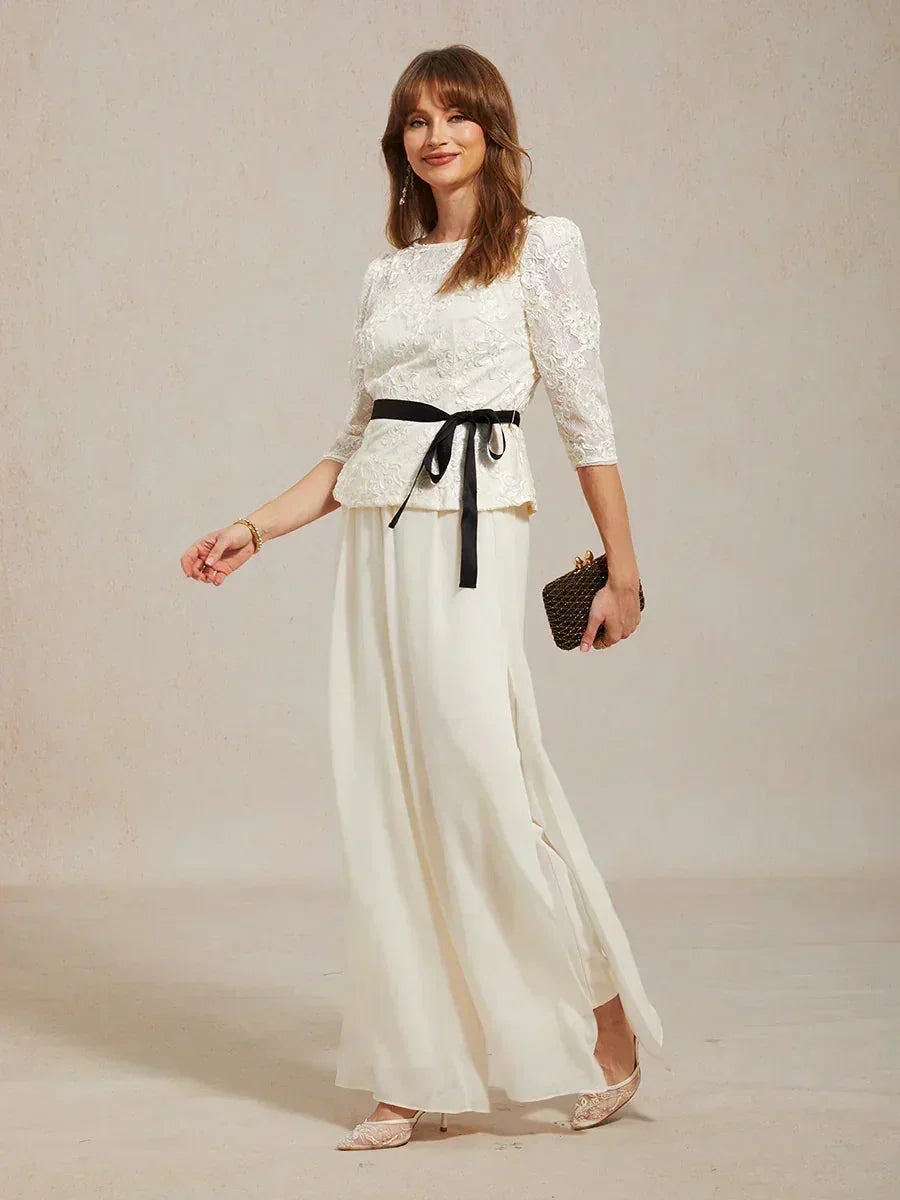 Hose mit geradem Bein und Chiffon-Überzug mit Schlitz am Bein