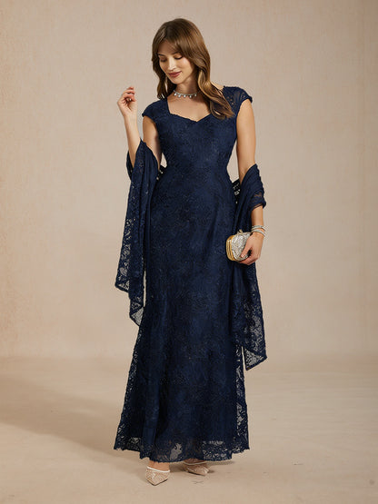 Rosette Lace Cap Sleeve V-neck Mermaid Gown