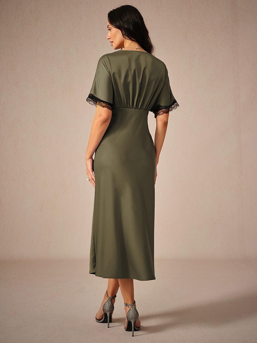 Satin-Lace-Trim-V-Neck-Olive-Dress-Olive-S13399393