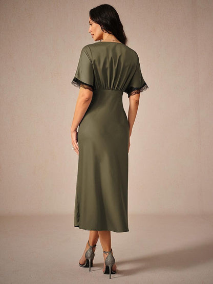 Satin-Lace-Trim-V-Neck-Olive-Dress-Olive-S13399393