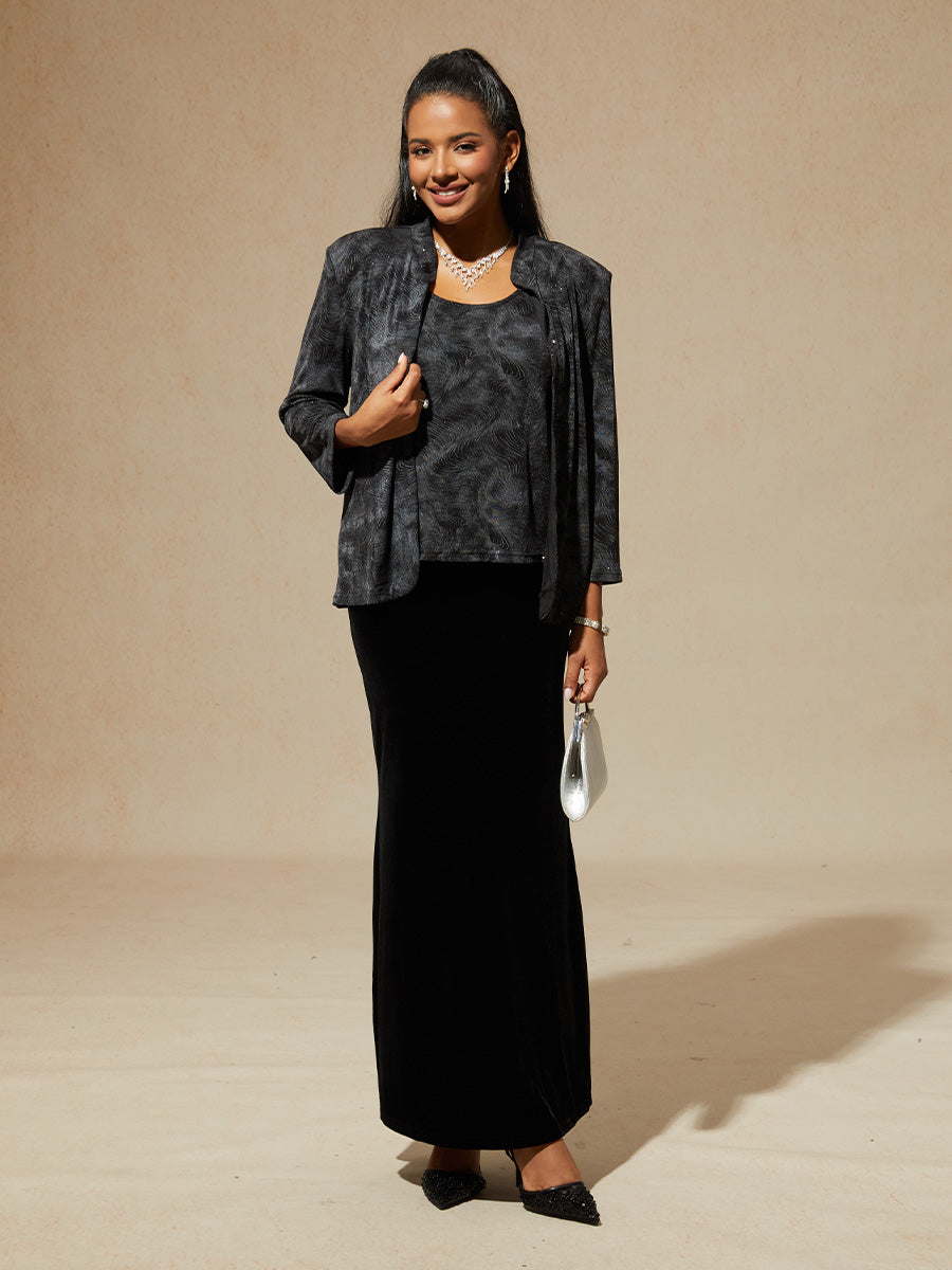 Glitter Knit Mandarin Jacket and Tank Twinset