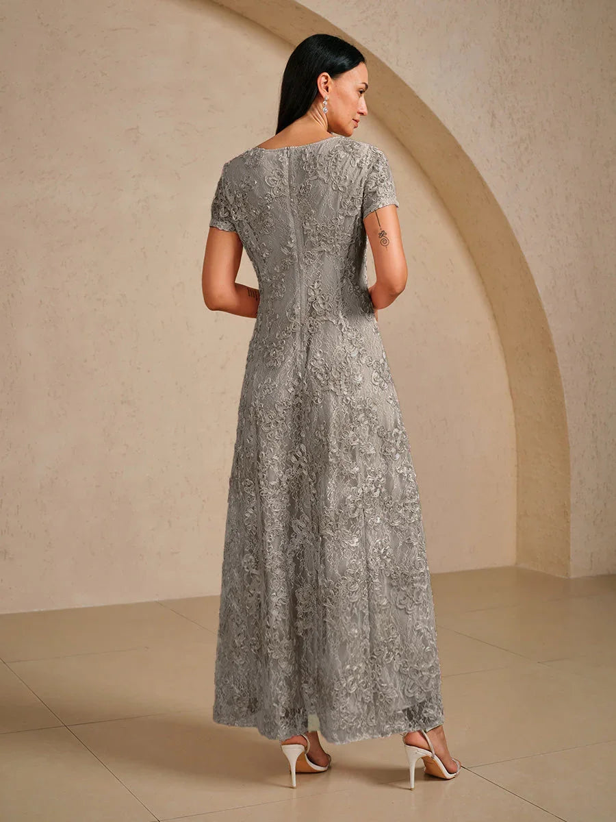 Rosette Lace A-Line Gown with Sequin Embellishment msglamor Rosette Lace A-Line Gown with Sequin Embellishment msglamor