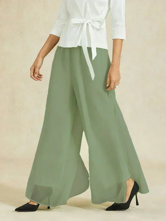 Straight Leg Pant With Chiffon Split Leg Overlay