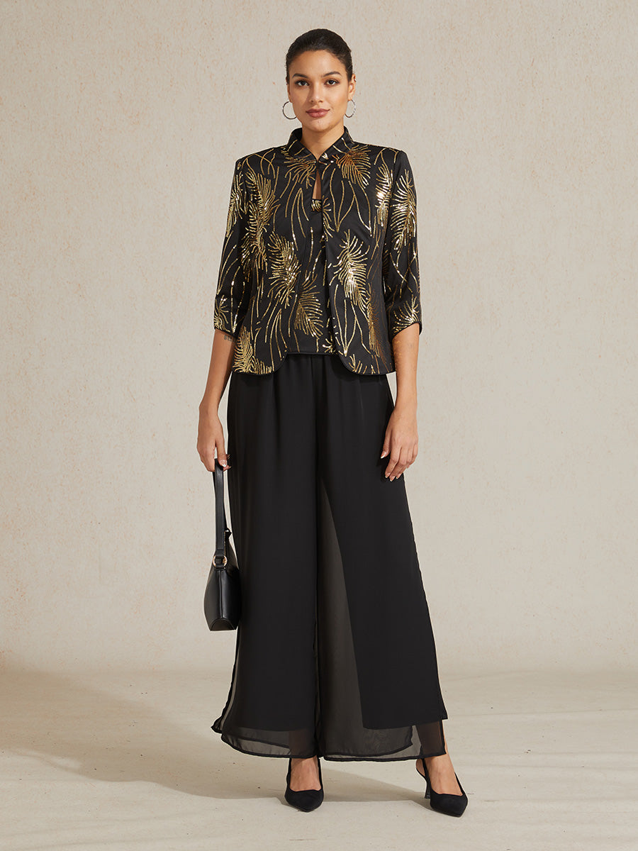 Mandarin Collar Sequin Twinset