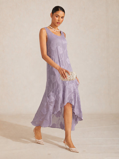 Floral Chiffon Sleeveless Evening Gown with Asymmetrical Hem