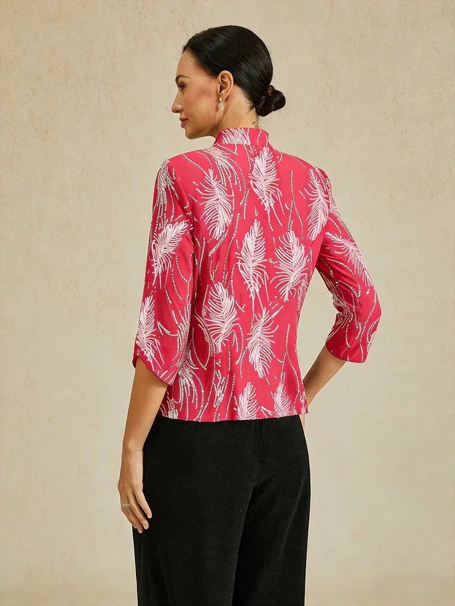 Elegantes Pailletten-Zweiteiler-Set mit Stehkragen