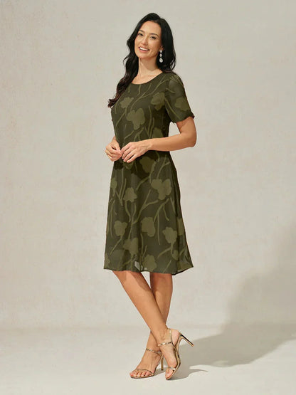 Floral Sheer Chiffon Knee-Length A Line Dress