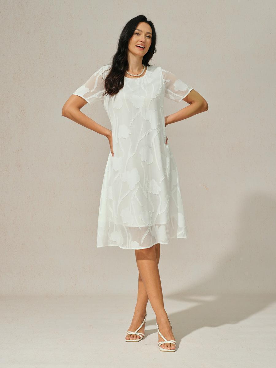 Floral Sheer Chiffon Knee-Length A Line Dress