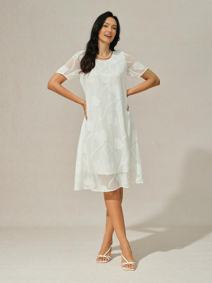 Floral Sheer Chiffon Knee-Length A Line Dress