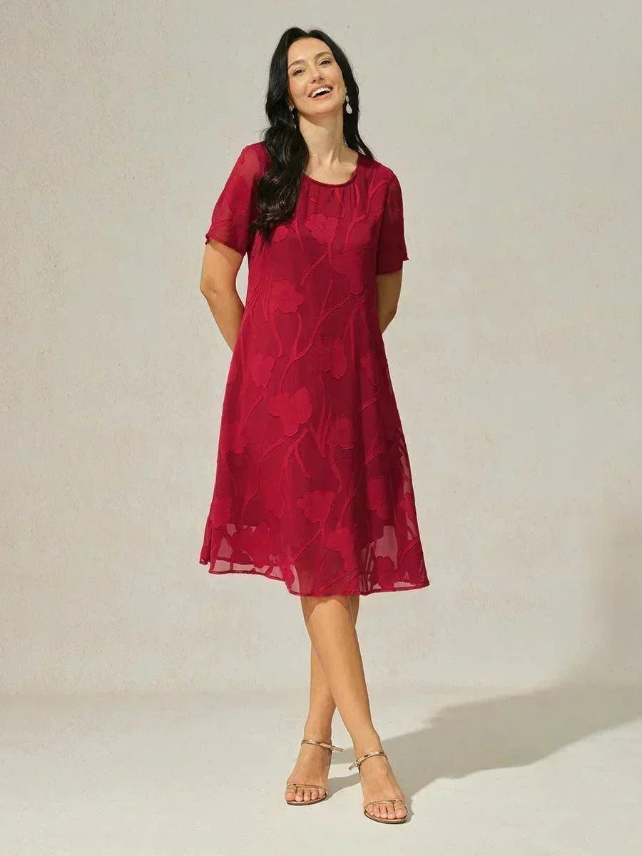 Floral Sheer Chiffon Knee-Length A Line Dress msglamor Floral Sheer Chiffon Knee-Length A Line Dress msglamor