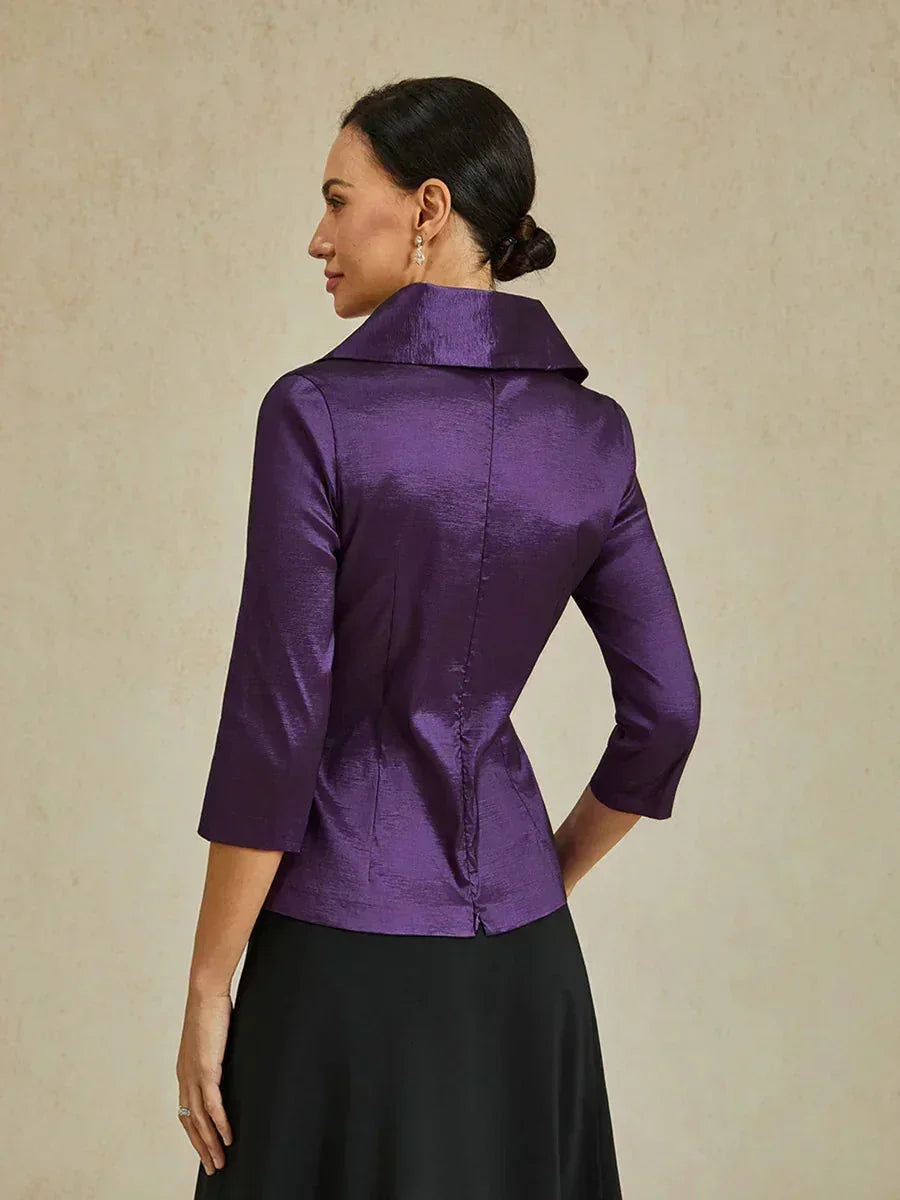 Blusa in taffetà elasticizzato con maniche 3/4 e dettaglio cintura annodata