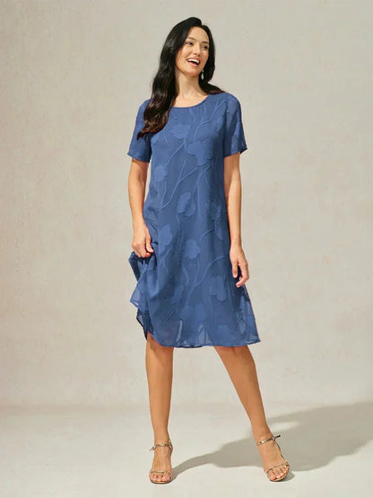 Floral Sheer Chiffon Knee-Length A Line Dress