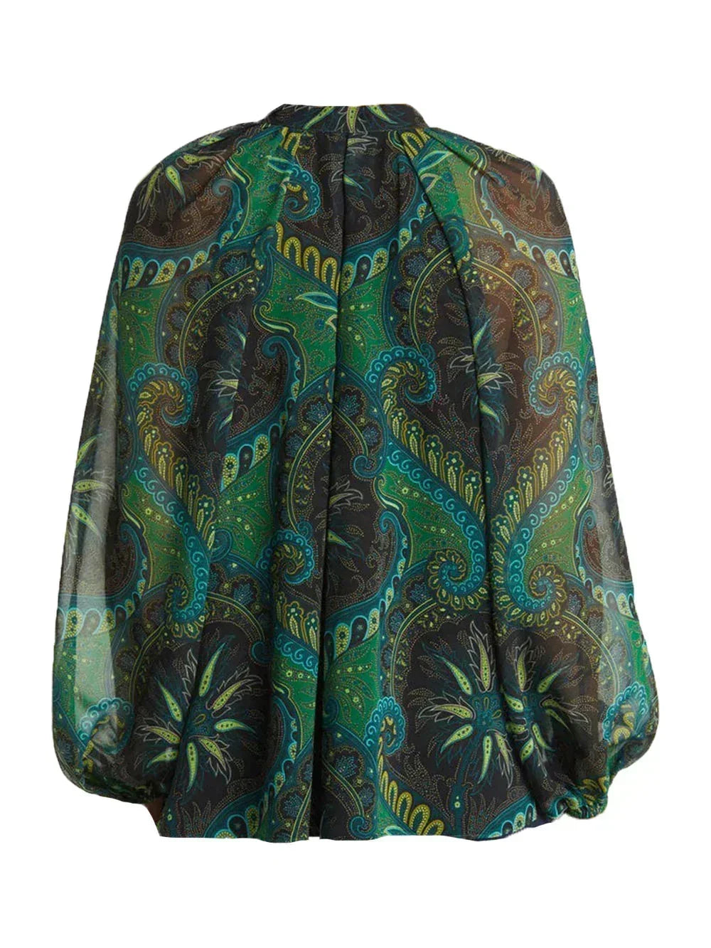 Paisley Chiffon Peasant Blouse with Long Lantern Sleeves
