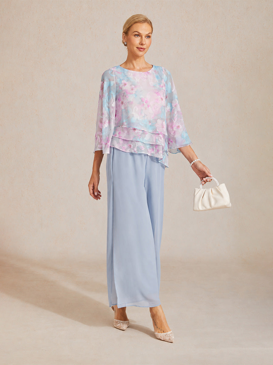 Lace Chiffon Layered Blouse with Floral Print