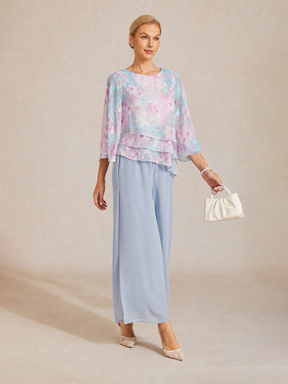 Lace Chiffon Layered Blouse with Floral Print