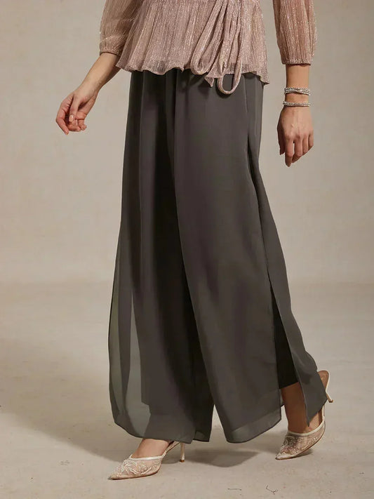 Straight Leg Pant With Chiffon Split Leg Overlay