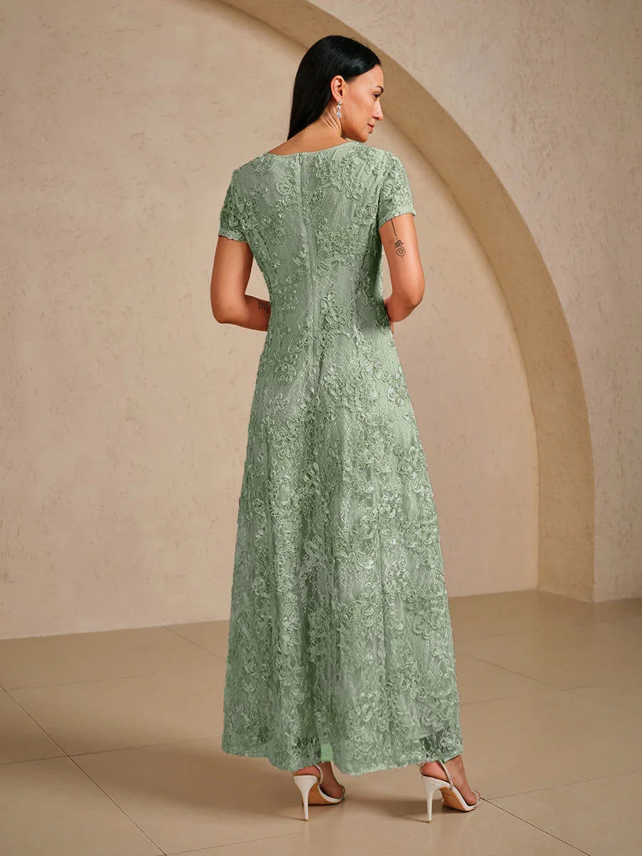 Rosette Lace A-Line Gown with Sequin Embellishment msglamor Rosette Lace A-Line Gown with Sequin Embellishment msglamor