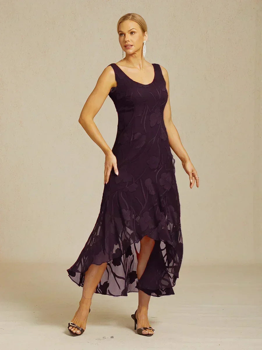 Floral Chiffon Sleeveless Evening Gown with Asymmetrical Hem Floral Chiffon Sleeveless Evening Gown with Asymmetrical Hem