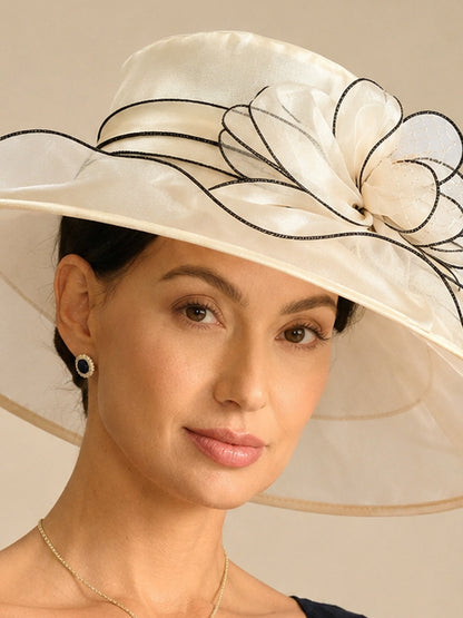 Organza Floral Wide Brim Fascinator Hat