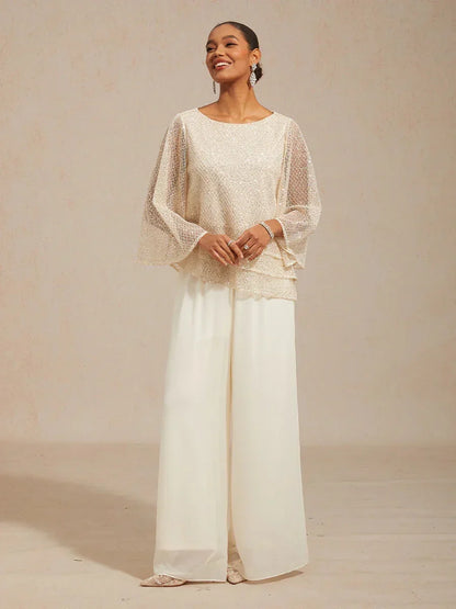 Straight Leg Pant With Chiffon Split Leg Overlay