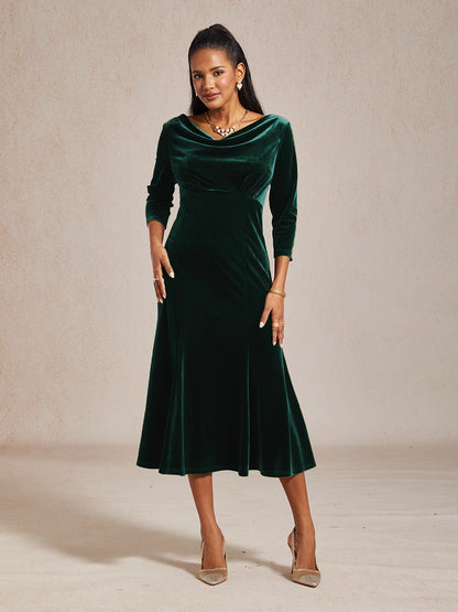 High-Stretch Velvet Midi Dress
