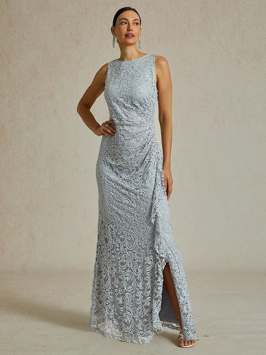 Lace Sequin Maxi Dress with Ruffle Detail