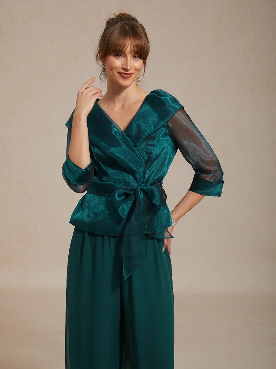 Elegante Bluse aus transparentem Organza mit Kragen und Bindeband